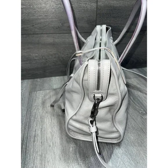 CHARLES JOURDAN Gray Pebble Leather Shoulder Bag Gray Handbag Double Handle Zip
